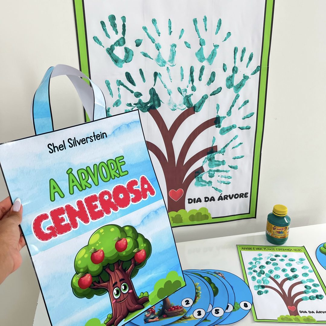 História na sacola A ÁRVORE GENEROSA + Banner pintura coletiva